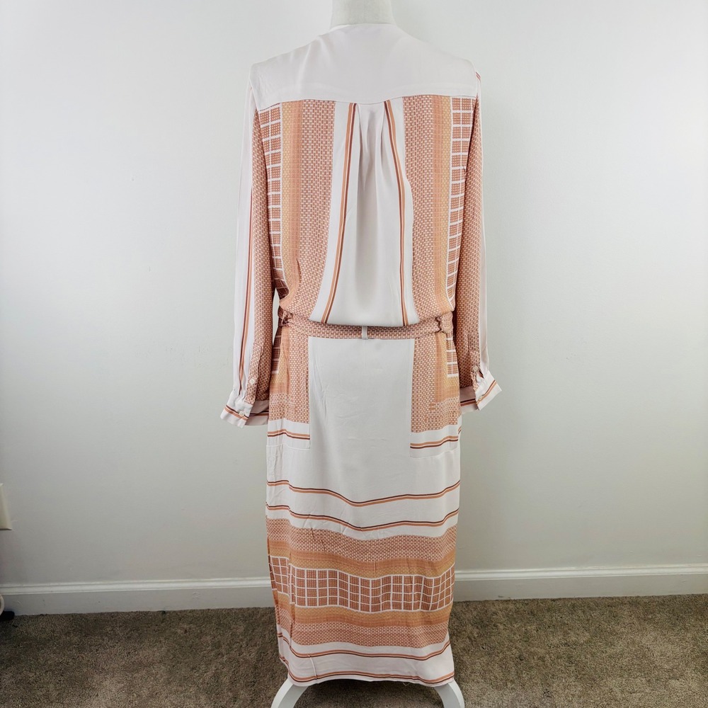Reiss Harper Scarf Print Midi Dress Mono Nude White Print Shift Tie Waist Belt 6 - Picture 7 of 15